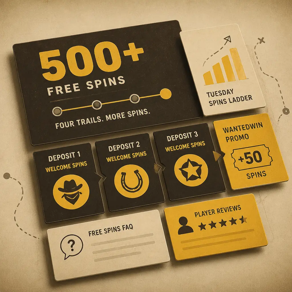 Wanted Win Casino Free Spins visual guide for Wanted Win Casino